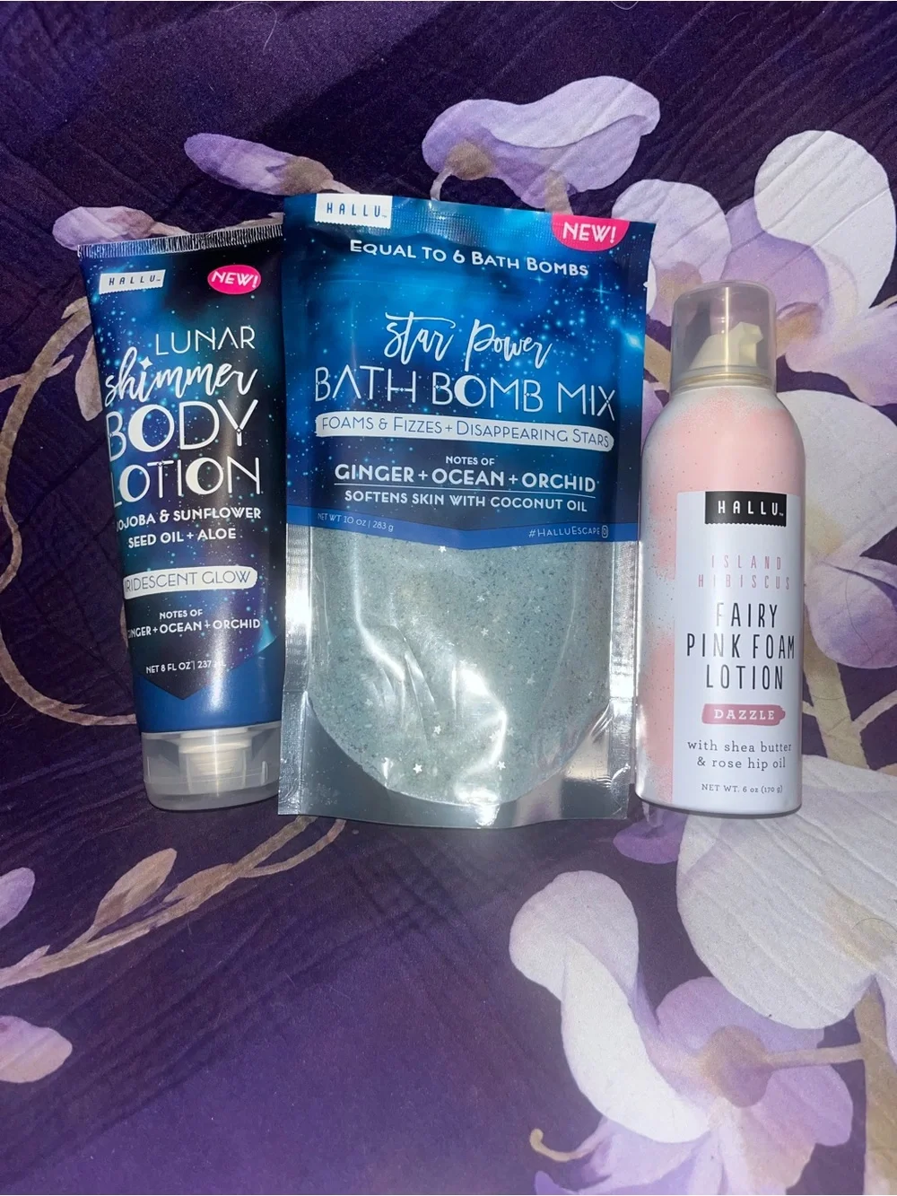 Hallu Star Power Bath Bomb Mix shimmer lotion set of 3
